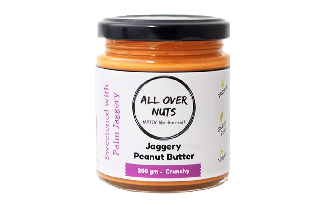 All Over Nuts Jaggery Peanut Butter Crunchy  Glass Jar  200 grams